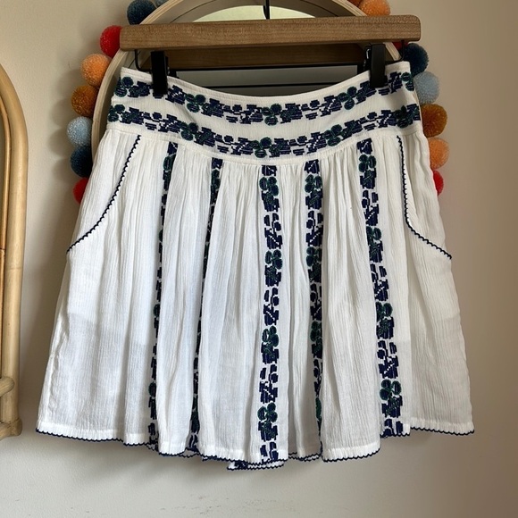 Tory Burch Alexandria Cotton Embroidered Beaded Flowy Summer Skirt - Picture 3 of 11